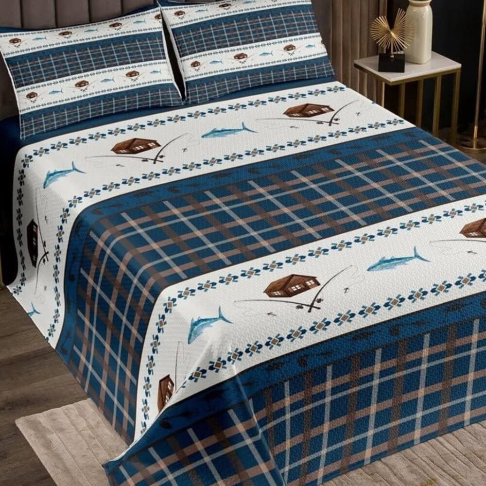 New 2 Piece Gone Fishing Bedspread Set - Twin Size